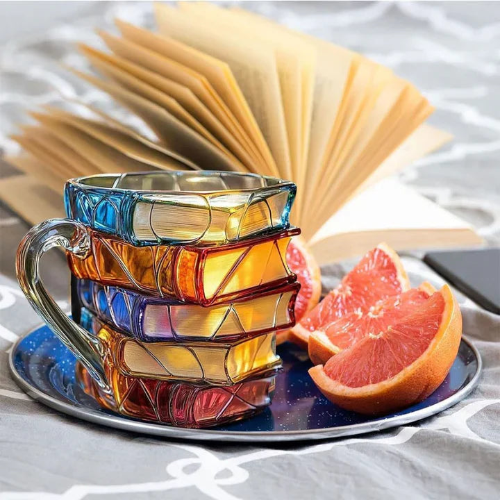 Glass Coffee Mug Book Spine Design