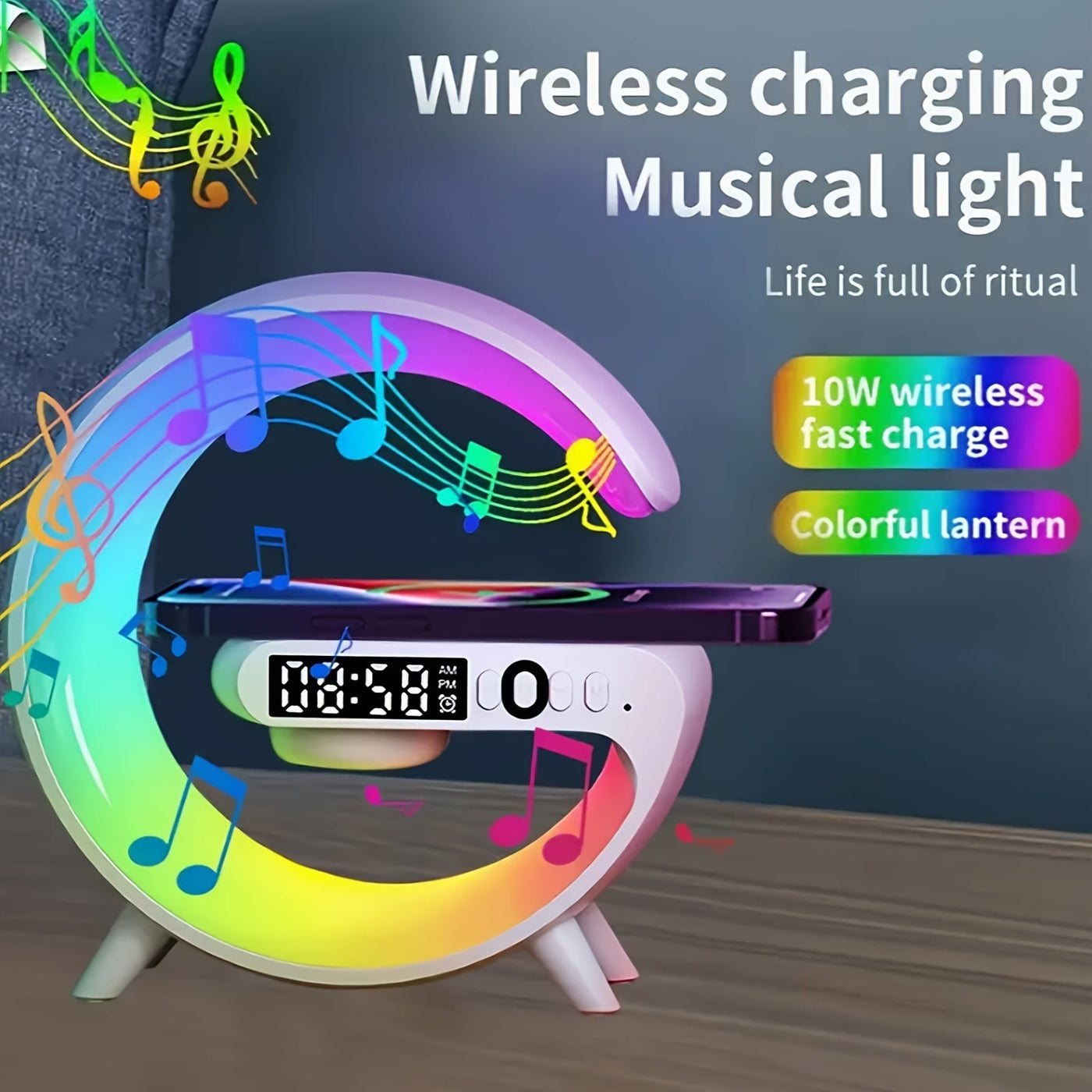 Wireless Charger Lamp with Bluetooth Speaker