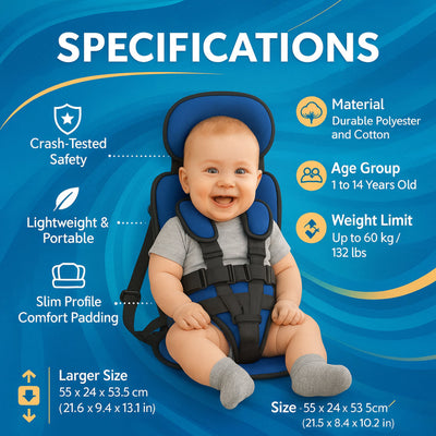 Booster Seat Safety Harness Padded Travel Car Seat Portable Slim Compact