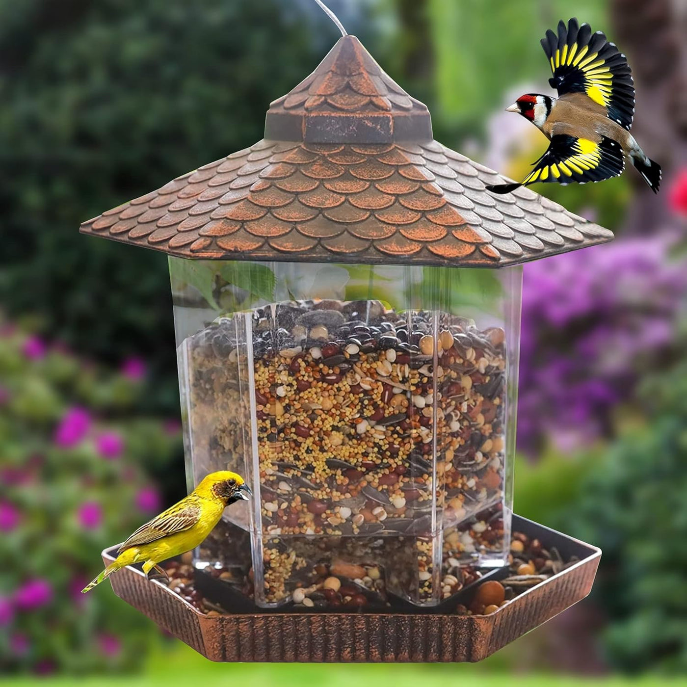Bird Feeder Hanging Copper Roof Outdoor