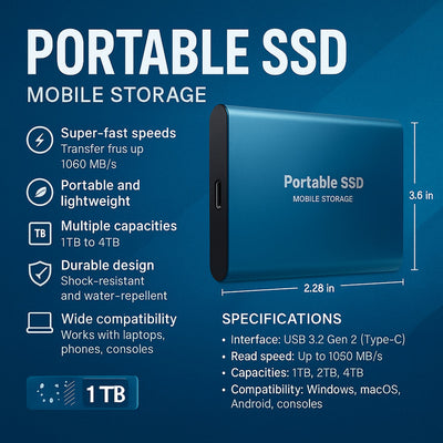 External SSD Drive Aluminum Portable Storage