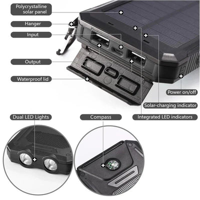 Hunting Gear Power Bank Solar Charger Waterproof Outdoor Torch