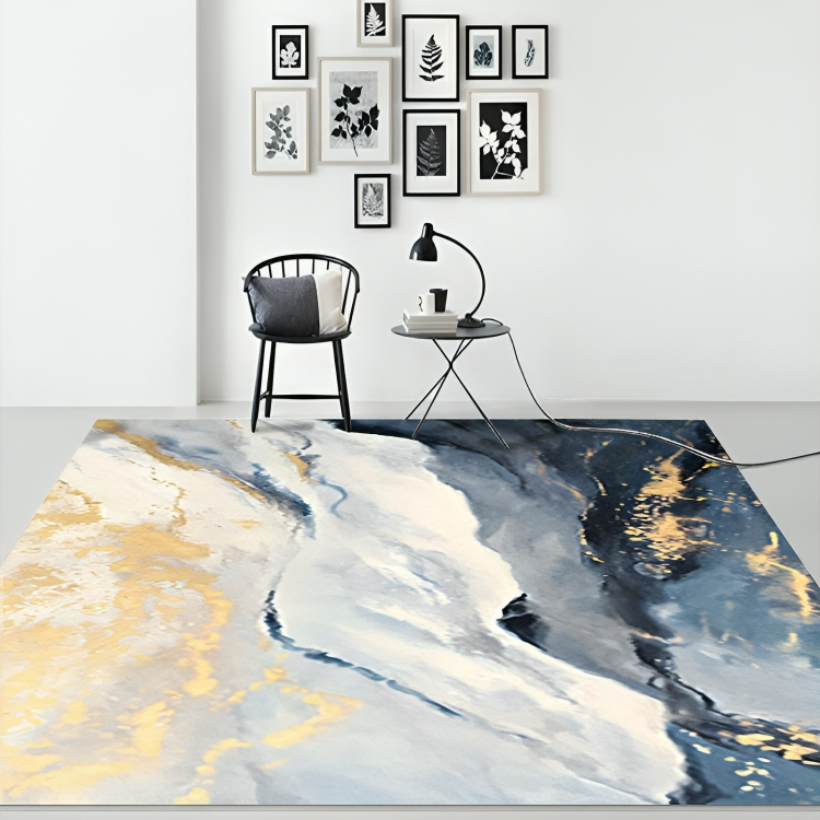Abstract Blue Rug Modern Polyester Living Room