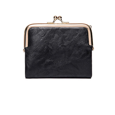 Leather Wallet with Vintage Kiss Lock Closure