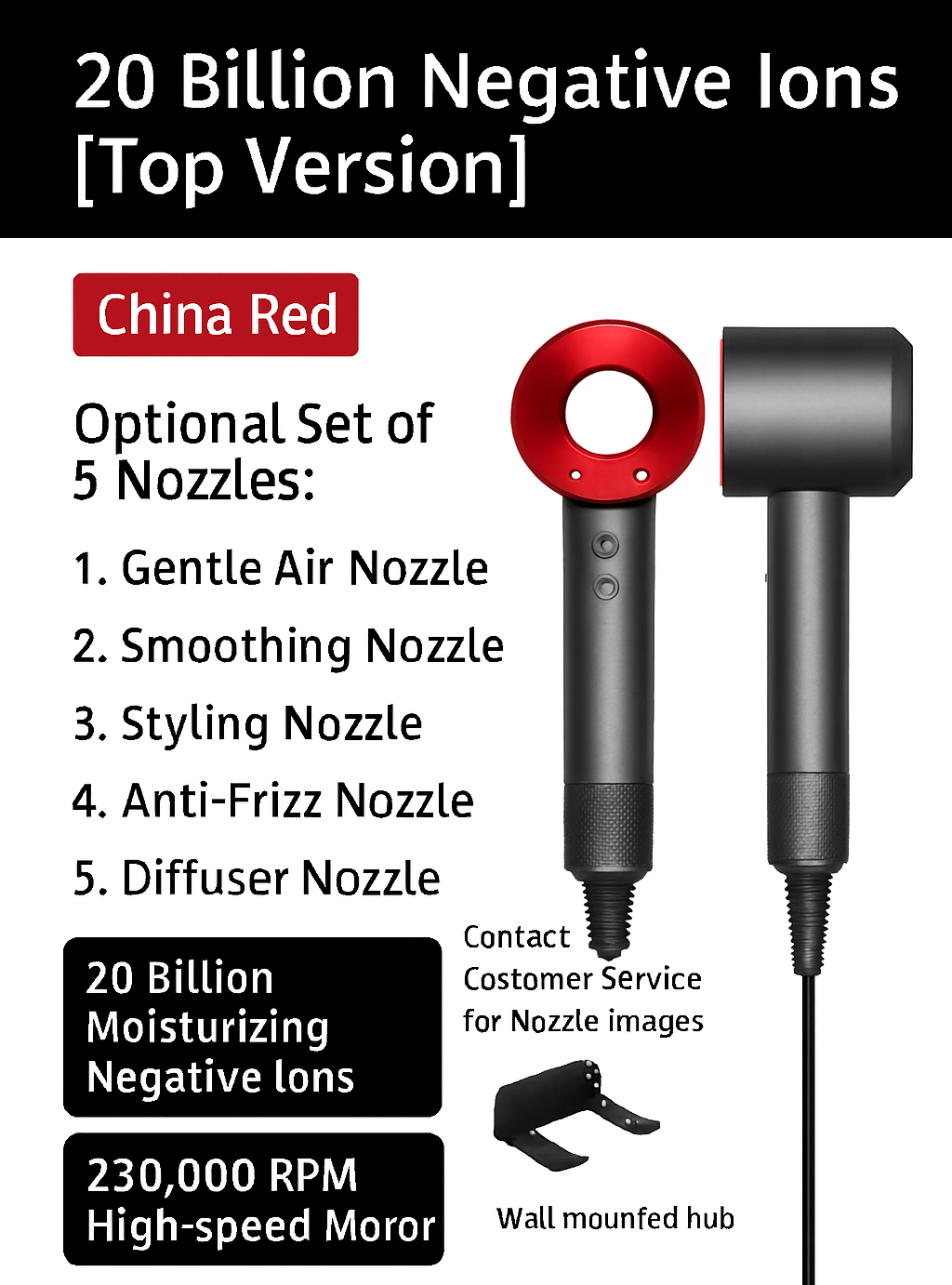 Hair Dryer with Ion Technology and Nozzle