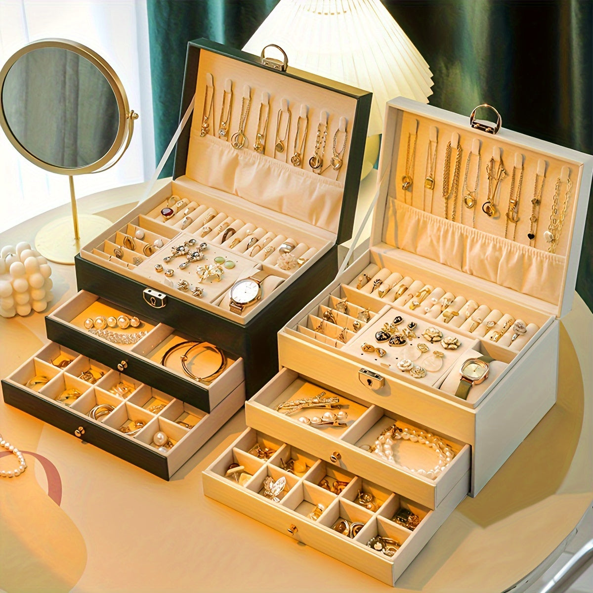 Jewelry Box Large Leather Drawer Organizer