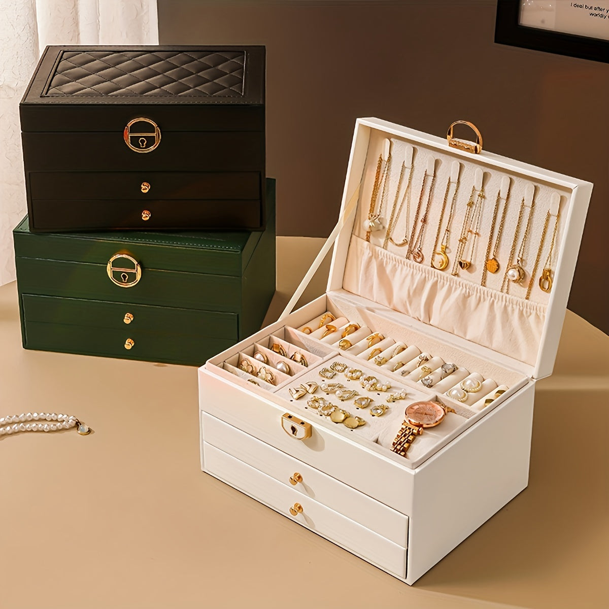 Jewelry Box Large Leather Drawer Organizer