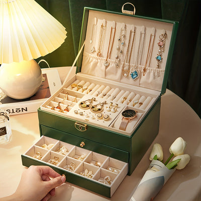 Jewelry Box Large Leather Drawer Organizer