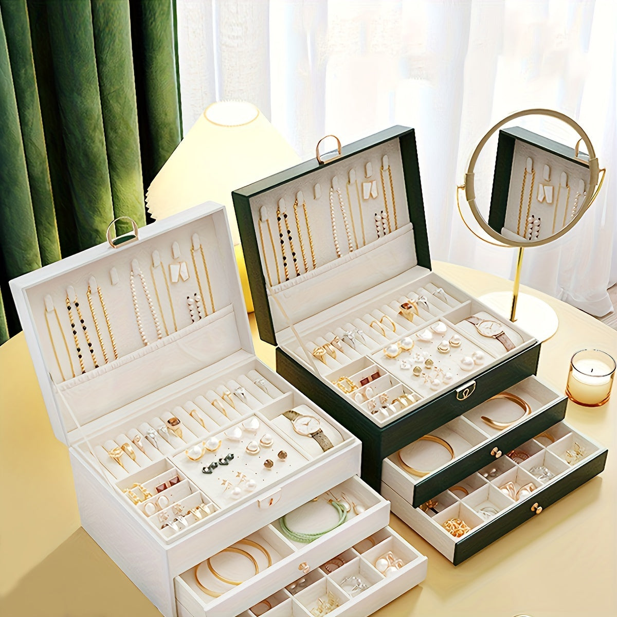 Jewelry Box Large Leather Drawer Organizer