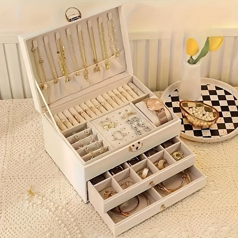 Jewelry Box Large Leather Drawer Organizer