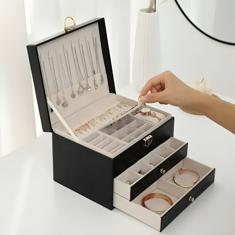 Jewelry Box Leather Drawer Storage Organizer