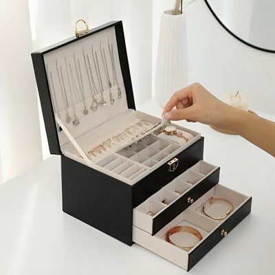 Jewelry Box Leather Drawer Storage Organizer
