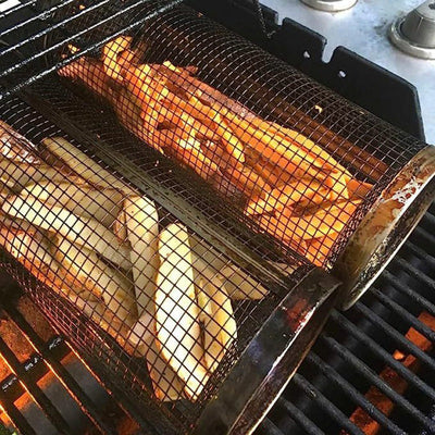BBQ Grill Basket Stainless Steel Rotating Cylinder