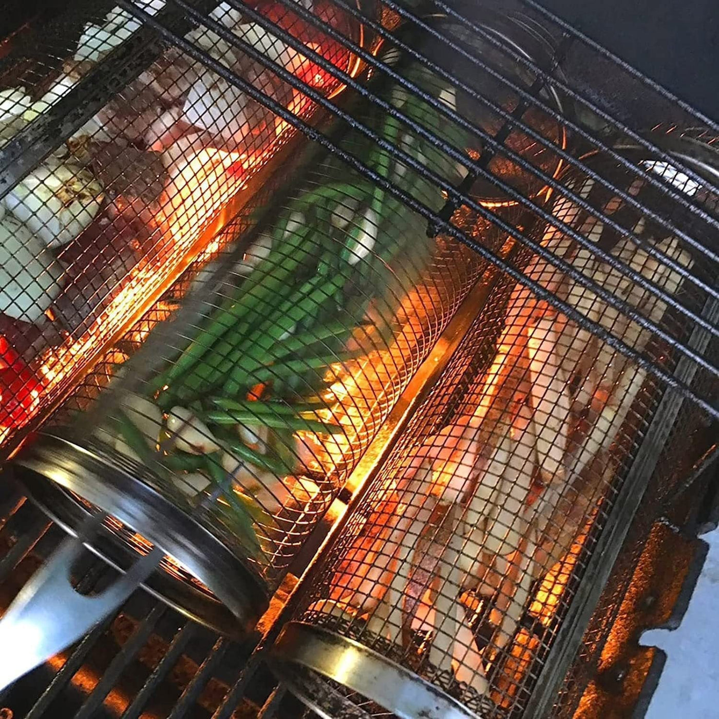 BBQ Grill Basket Stainless Steel Rotating Cylinder