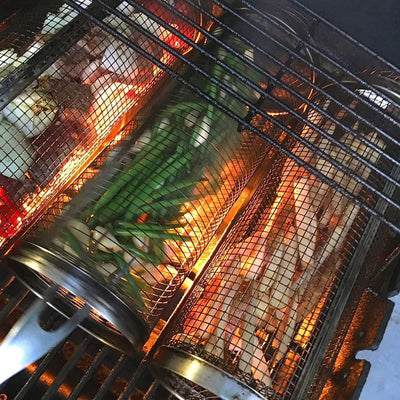 BBQ Grill Basket Stainless Steel Rotating Cylinder