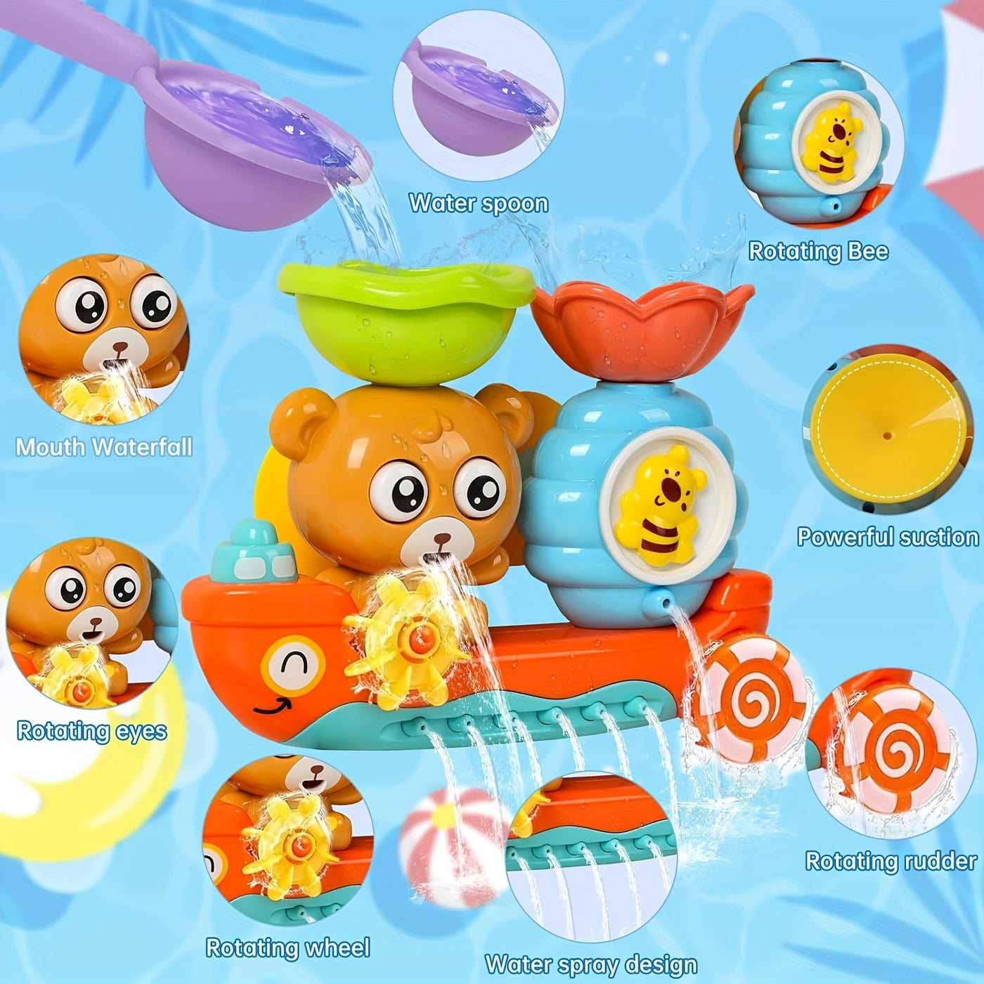 Baby Bath Toy Floating Bear Boat