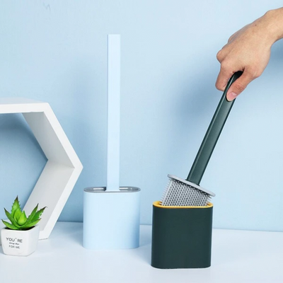 Toilet Brush Silicone Flexible Wall Mounted Set